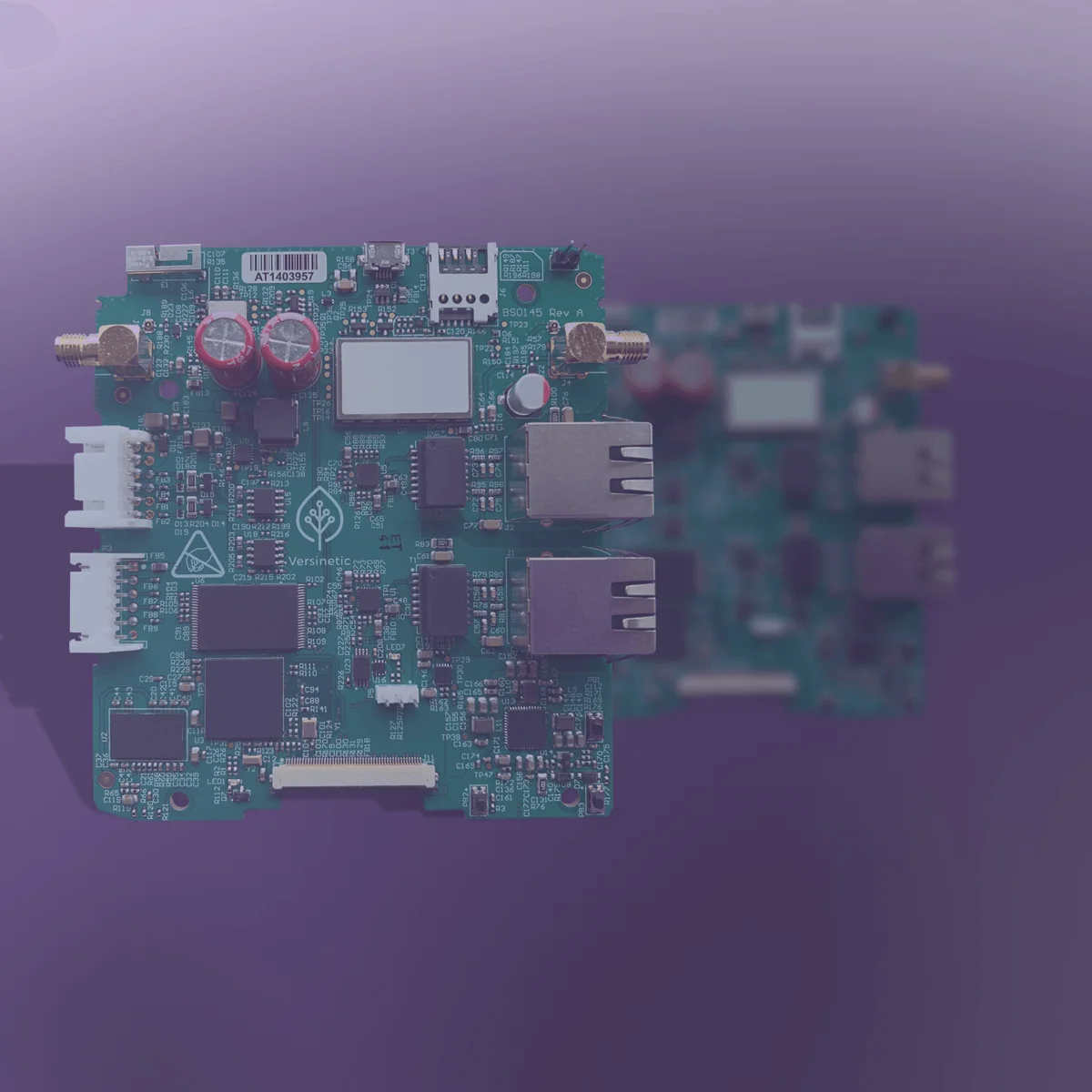 MantaRay smart charge point communications controller circuit board with dual Ethernet ports, SIM slot and antenna connectors